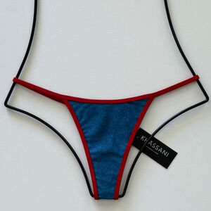 Khassani Swim Tiny Tanga Bikini Bottom -Jean / Rouge - L - NWT